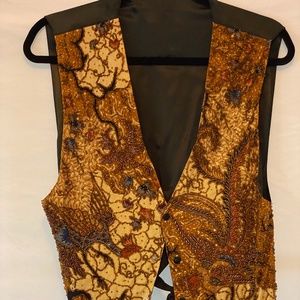 beaded vest in black and gold tones - jeweled in a subtle way - L - ties in back